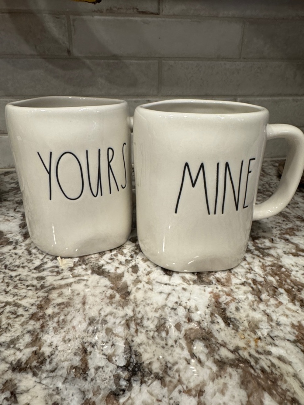 Rae Dunn Cream 'Yours' and 'Mine' Mug Pair
